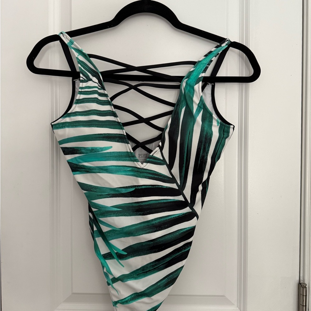 PINK Victoria’s Secret Green & White One-Piece Swimsuit – Size S